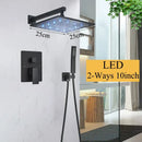 GobekUsa LED Black Wall Mounted Shower Faucet Set with Rainfall Shower Head