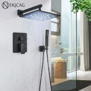 GobekUsa LED Black Wall Mounted Shower Faucet Set with Rainfall Shower Head