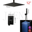 GobekUsa Black Bathroom Shower Faucet Set with Ceiling Mount LED Shower Head Mixer Tap