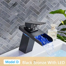GobekUsa LED Waterfall Bathroom Sink Faucet Black Bronze Single Handle Deck Mount