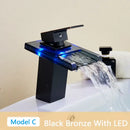 GobekUsa LED Waterfall Bathroom Sink Faucet Black Bronze Single Handle Deck Mount