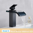 GobekUsa LED Waterfall Bathroom Sink Faucet Black Bronze Single Handle Deck Mount