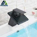 GobekUsa LED Waterfall Bathroom Sink Faucet Black Bronze Single Handle Deck Mount
