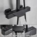 GobekUsa Black Thermostatic Rain Shower Faucet Set for Wall Mounted Bathrooms
