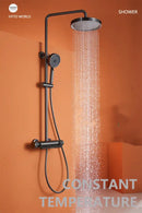 GobekUsa Gray Thermostatic Shower Faucet Set: Brass Rainfall Waterfall Bath and Shower