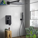 GobekUsa Black Wall Mounted Shower Faucet with Handshower and Rainfall Shower Head