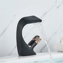 GobekUsa Black Brass Basin Faucet - Cold & Hot Waterfall Sink Tap