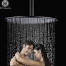 GobekUsa 16" Black Round Brass Ceiling Mounted Large Rain Shower Head Faucet