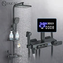GobekUsa Digital Display Thermostatic Shower Faucet Set with Rainfall Shower Column in Chrome
