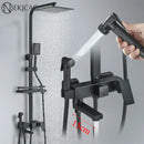 GobekUsa Black Brass Shower Faucet Set with Rotatable Tub Spout and Rain Shower Column