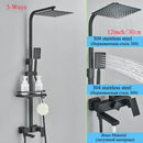 GobekUsa Black Brass Shower Faucet Set with Rotatable Tub Spout and Rain Shower Column