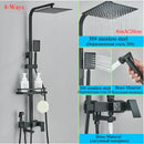 GobekUsa Black Brass Shower Faucet Set with Rotatable Tub Spout and Rain Shower Column