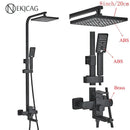 GobekUsa Black Stainless Steel Shower Faucet Set with Waterfall Outlet - Chrome Bathtub Tap