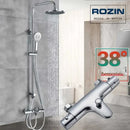 GobekUsa Black Thermostatic Shower Faucet Set Chrome Wall Mount Rainfall Mixer Tap