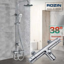 GobekUsa Black Thermostatic Shower Faucet Set Chrome Wall Mount Rainfall Mixer Tap