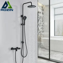 GobekUsa Black Thermostatic Shower Faucet Set Chrome Wall Mount Rainfall Mixer Tap