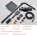 GobekUsa Black Thermostatic Shower Faucet Rain Head System for Wall Mount Installation