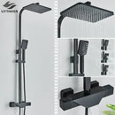 GobekUsa Black Thermostatic Shower Faucet Rain Head System for Wall Mount Installation