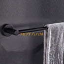 Modern matte black wall mounted towel bar with wood accents bathroom by Decorbites