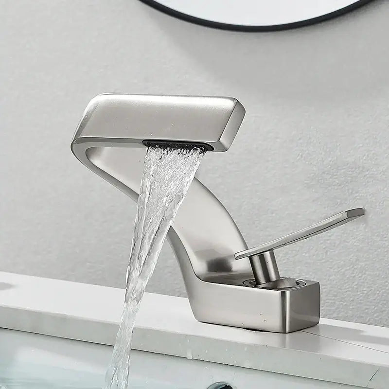 GobekUsa Black Waterfall Bathroom Basin Faucet Cold Hot Mixer Deck-mounted Simple Design, photo 9 of 12