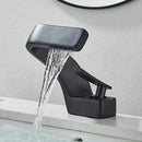 GobekUsa Black Waterfall Bathroom Basin Faucet Cold Hot Mixer Deck-mounted Simple Design