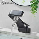 GobekUsa Black Waterfall Bathroom Basin Faucet Cold Hot Mixer Deck-mounted Simple Design