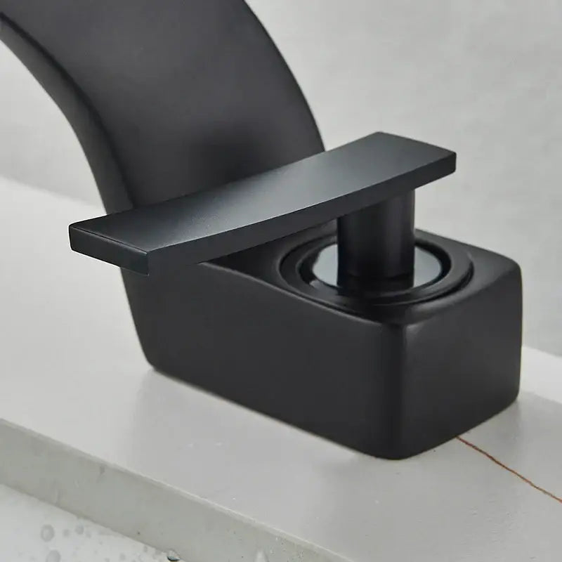 GobekUsa Black Waterfall Bathroom Basin Faucet Cold Hot Mixer Deck-mounted Simple Design, photo 3 of 12