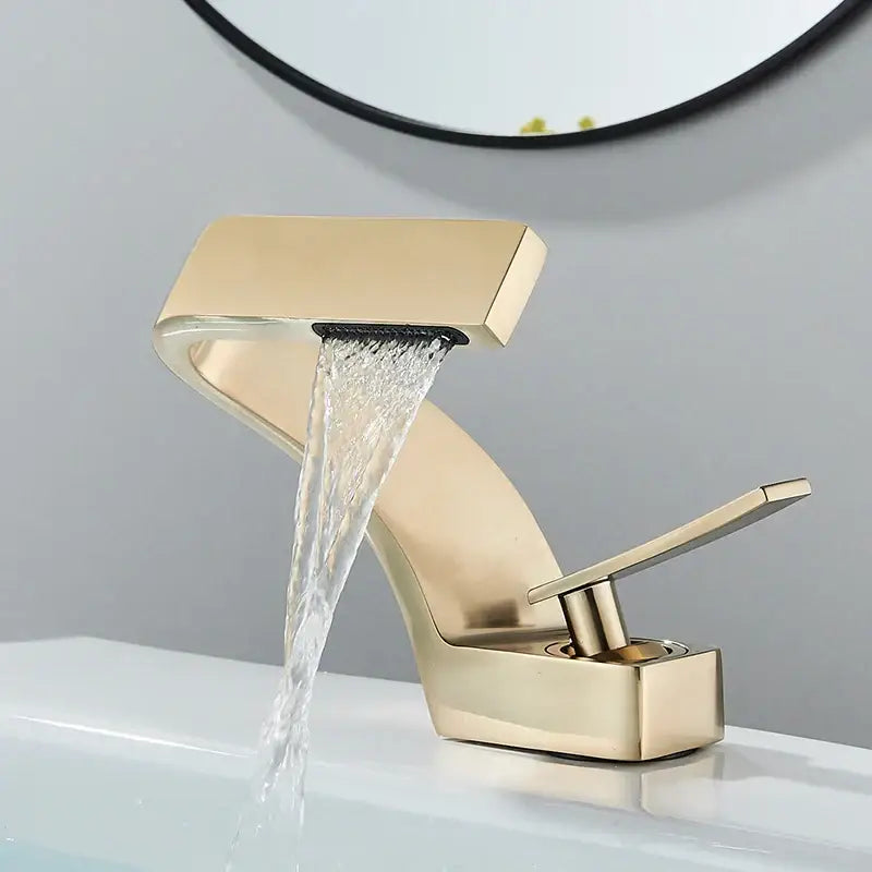 GobekUsa Black Waterfall Bathroom Basin Faucet Cold Hot Mixer Deck-mounted Simple Design, photo 10 of 12