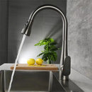 GobekUsa Gray Matte Kitchen Faucet | Pull Out Black Sink Tap Swivel Water Mixer