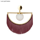 GobekUsa Modern Semi Sphere Sconce Light - Pink/Yellow/Purple Tassel Design - Matte White Glass Wall Light