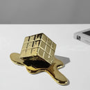 GobekUsa Geometric Gold Resin Cube - Modern Checked Square Decor Figurine