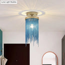GobekUsa Modern Metal Chain Semi Flush Mount Lamp - 1 Light Ceiling Fixture for Living Room in Gold/Chrome/Blue