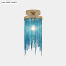 GobekUsa Modern Metal Chain Semi Flush Mount Lamp - 1 Light Ceiling Fixture for Living Room in Gold/Chrome/Blue
