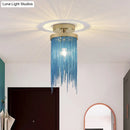 GobekUsa Modern Metal Chain Semi Flush Mount Lamp - 1 Light Ceiling Fixture for Living Room in Gold/Chrome/Blue