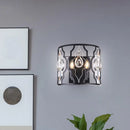GobekUsa Modern Metal Frame Black Wall Sconce with Crystal Droplets - Half-Cylinder Design, 2 Heads