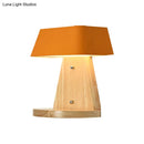 GobekUsa Modern Metal Trapezoid Wall Sconce with Wooden Backplate - White/Orange/Blue Light Fixture for Living Room