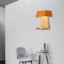 GobekUsa Modern Metal Trapezoid Wall Sconce with Wooden Backplate - White/Orange/Blue Light Fixture for Living Room