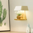 GobekUsa Modern Metal Trapezoid Wall Sconce with Wooden Backplate - White/Orange/Blue Light Fixture for Living Room