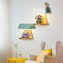 GobekUsa Modern Metal Trapezoid Wall Sconce with Wooden Backplate - White/Orange/Blue Light Fixture for Living Room