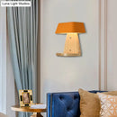 GobekUsa Modern Metal Trapezoid Wall Sconce with Wooden Backplate - White/Orange/Blue Light Fixture for Living Room