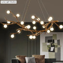 GobekUsa Modern Metal Tree Branch Island Lighting Fixture with Art Deco Wood Suspension and Acrylic Ball Shade