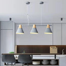 GobekUsa Modern Metallic Cone Hanging Light Kit with Wood Top - 3 Heads Island Lighting Fixture