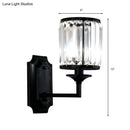 GobekUsa Modern Metallic Cylinder Wall Lamp: 1 Light Sconce with Clear Crystal Prism in Black for Corridor