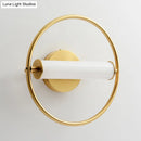 GobekUsa Modern Metallic LED Wall Sconce Lamp with Opal Glass Shade - Ring Bedside Fixture in Brass