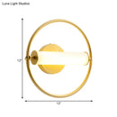 GobekUsa Modern Metallic LED Wall Sconce Lamp with Opal Glass Shade - Ring Bedside Fixture in Brass