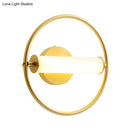 GobekUsa Modern Metallic LED Wall Sconce Lamp with Opal Glass Shade - Ring Bedside Fixture in Brass
