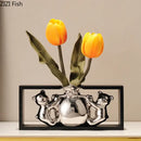 GobekUsa Elegant Square Ceramic Vase with Artificial Flowers for Desk Decoration