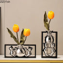 GobekUsa Elegant Square Ceramic Vase with Artificial Flowers for Desk Decoration