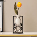 GobekUsa Elegant Square Ceramic Vase with Artificial Flowers for Desk Decoration