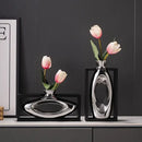 GobekUsa Elegant Square Ceramic Vase with Artificial Flowers for Desk Decoration